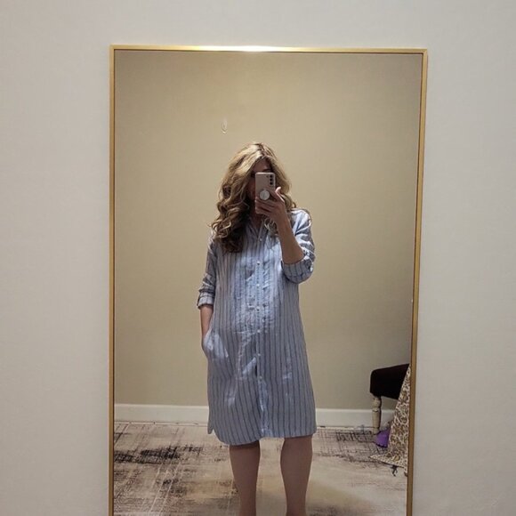 J. Jill Linen Front Button Shirt Dress Sleeves Roll up Small Collar Blue Size L - Picture 4 of 15